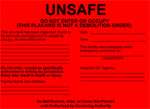Red placard that reads 'UNSAFE'.